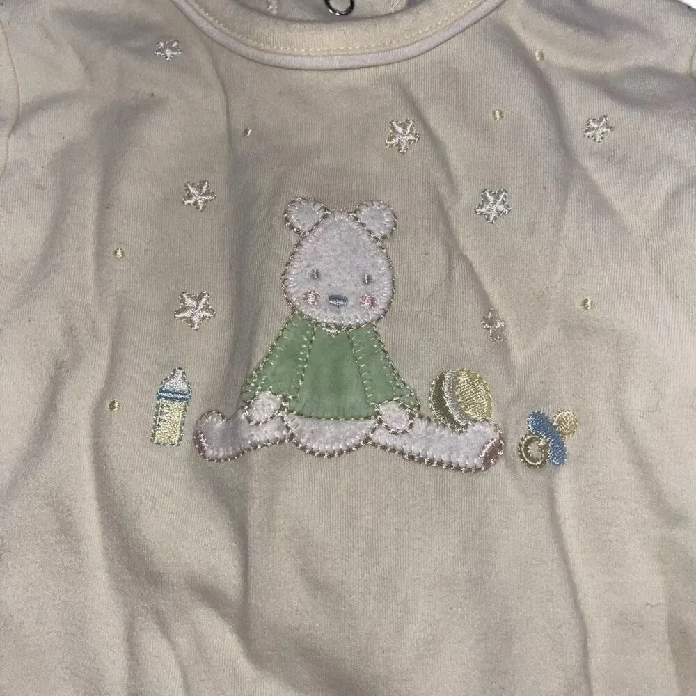 Mini Clasix Pale Yellow Embroidered‎ Teddy Bear Footie Pajamas - Size 6 months